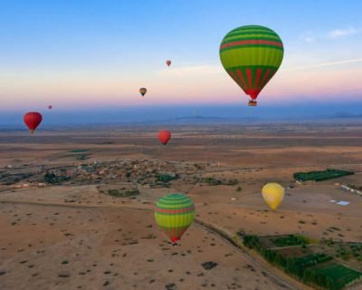 View of hot air balloons in the Moroccan sky, Morocco